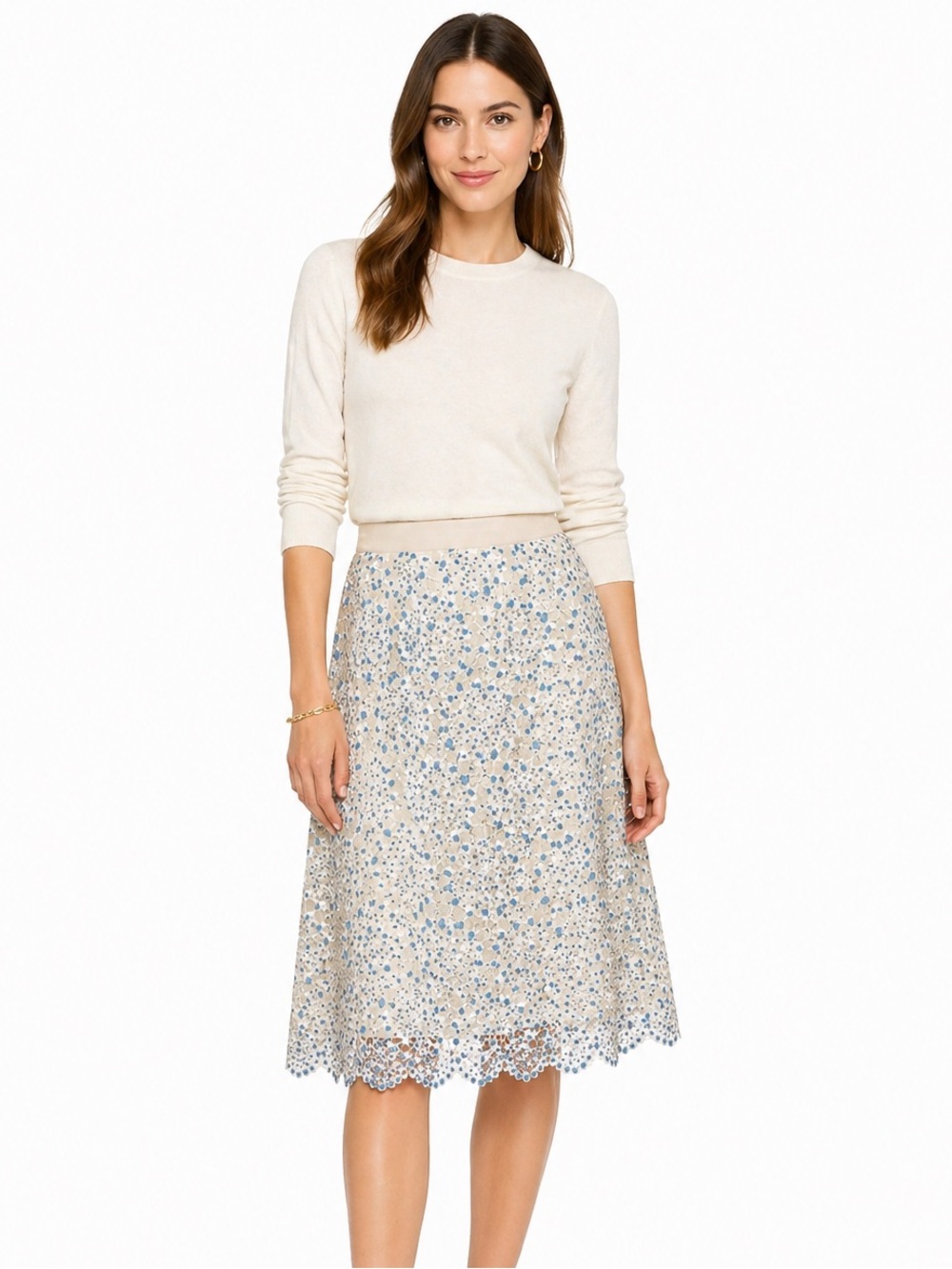 Tory Burch light blue guipure embroidered lace skirt